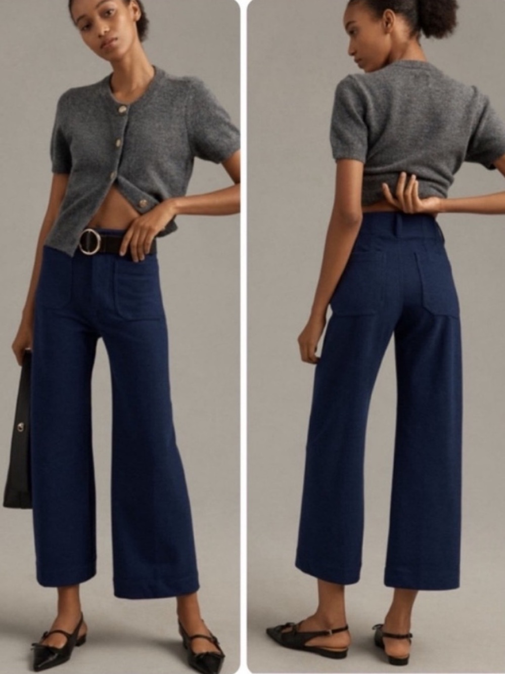 NWT Anthropologie MAEVE The Colette Pant Brushed Knit Wide Leg Blue Crop Sz 31 T - Picture 8 of 16